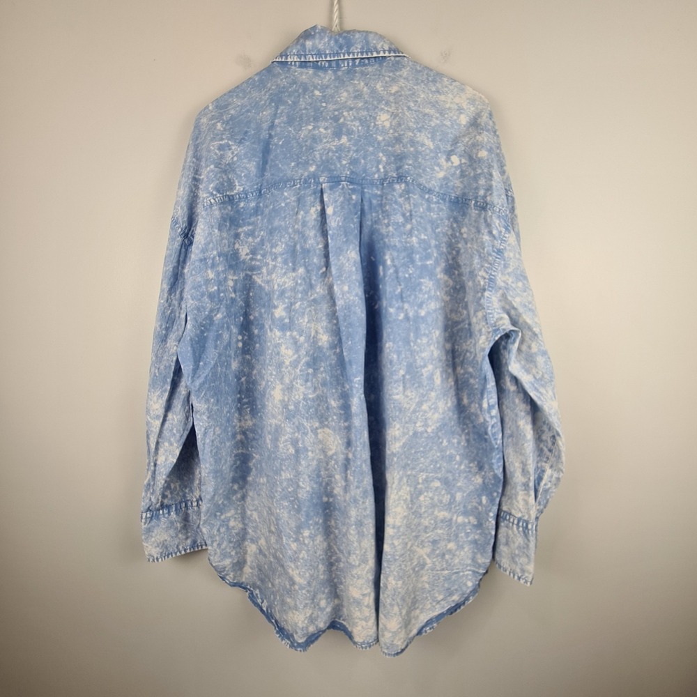 Zara‎ Sky Blue Tie Dye Button Down Poplin Shirt Long Sleeve Size L Women's Style - Picture 8 of 8